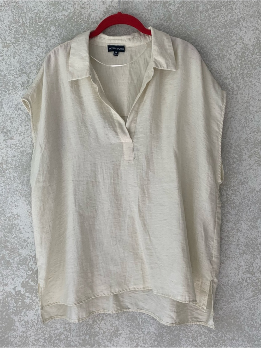 Modern Works Cream Short-Sleeve Polo Tunic 1X Linen blend Lightweight